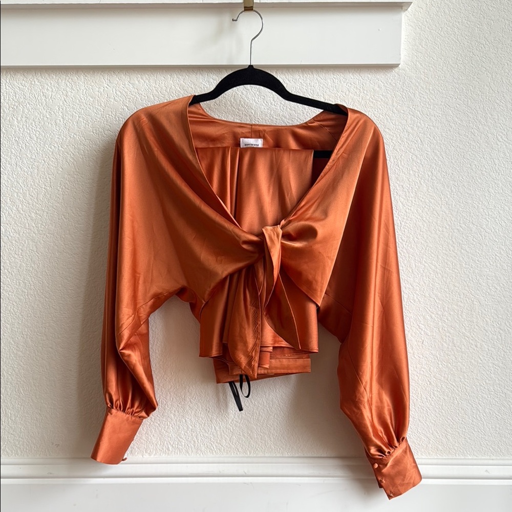 Elegant Orange Tie-Front Blouse & Skirt